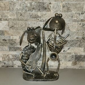 Metallic Art Sculpture with Two Dogs  Musical  Gray/ Black Metallic Color
